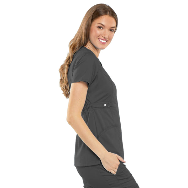 Cherokee Luxe 21701 Scrubs Top Women's Empire Waist Mock Wrap Pewter 3XL