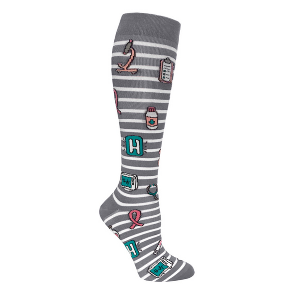 Prestige 12" premium compression socks Grey Stripes & Medical Symbols