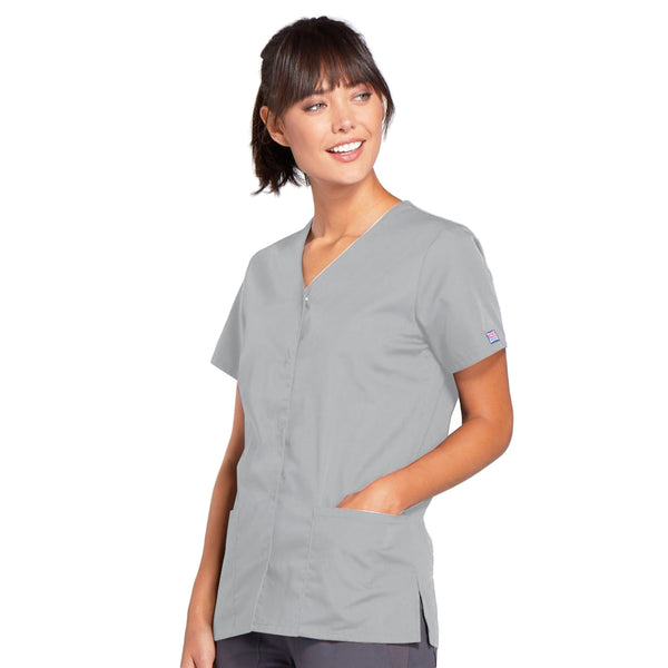 Cherokee Workwear 4770 Scrubs Top Women's Snap Front V-Neck Grey 3XL