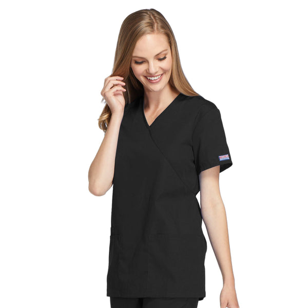 Cherokee Workwear 4801 Scrubs Top Women's Mock Wrap Tunic Black 3XL