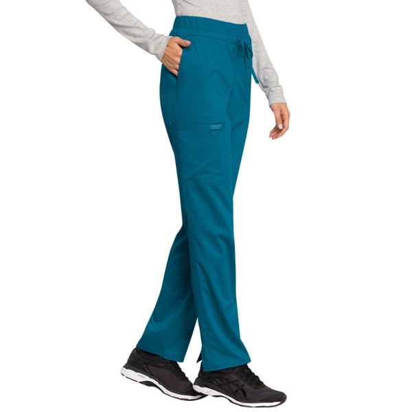 Cherokee Workwear Revolution WW105 Scrubs Pants Women's Mid Rise Tapered Leg Drawstring Caribbean Blue 5XL