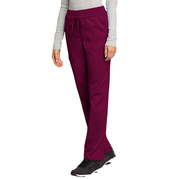 Cherokee Workwear Revolution WW105 Scrubs Pants Women's Mid Rise Tapered Leg Drawstring Wine 4XL