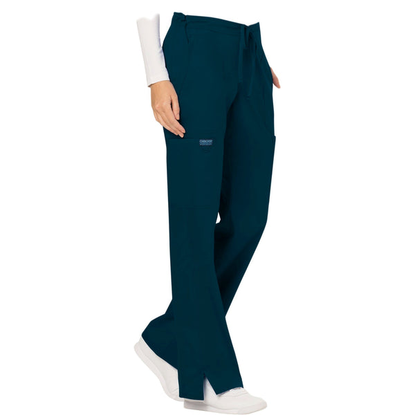 Cherokee Workwear Revolution WW120 Scrubs Pants Women's Mid Rise Flare Drawstring Caribbean Blue 5XL
