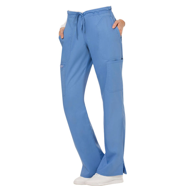 Cherokee Workwear Revolution WW120 Scrubs Pants Women's Mid Rise Flare Drawstring Ciel Blue 4XL