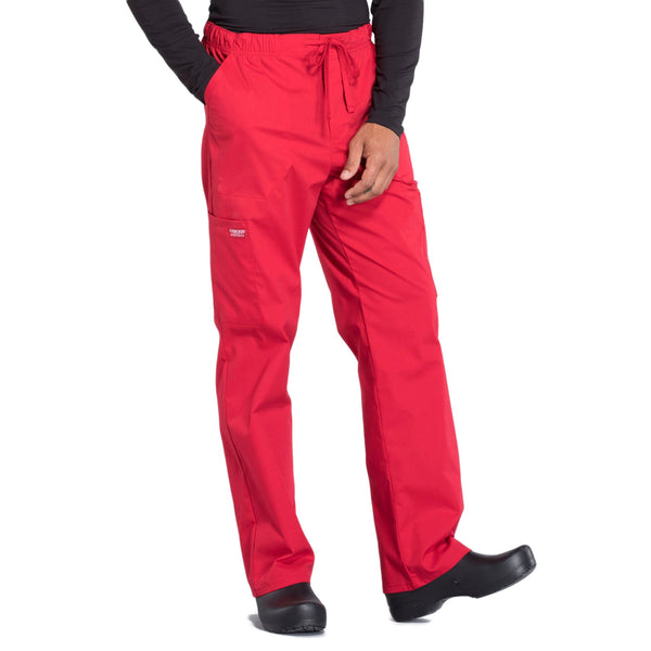 Cherokee Workwear Professionals WW190 Scrubs Pants Men's Tapered Leg Drawstring Cargo Red 5XL