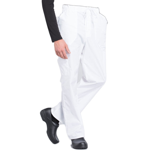 Cherokee Workwear Professionals WW190 Scrubs Pants Men's Tapered Leg Drawstring Cargo White 5XL