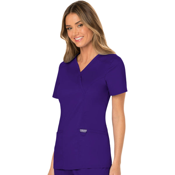 Cherokee Workwear Revolution WW610 Scrubs Top Women's Mock Wrap Grape 4XL