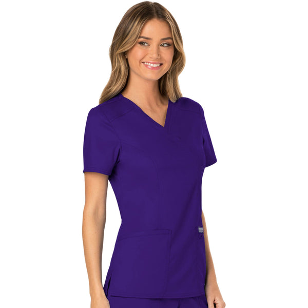 Cherokee Workwear Revolution WW610 Scrubs Top Women's Mock Wrap Grape 5XL