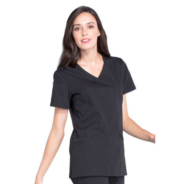 Cherokee Workwear Professionals WW655 Scrubs Top Women's Mock Wrap Black 5XL