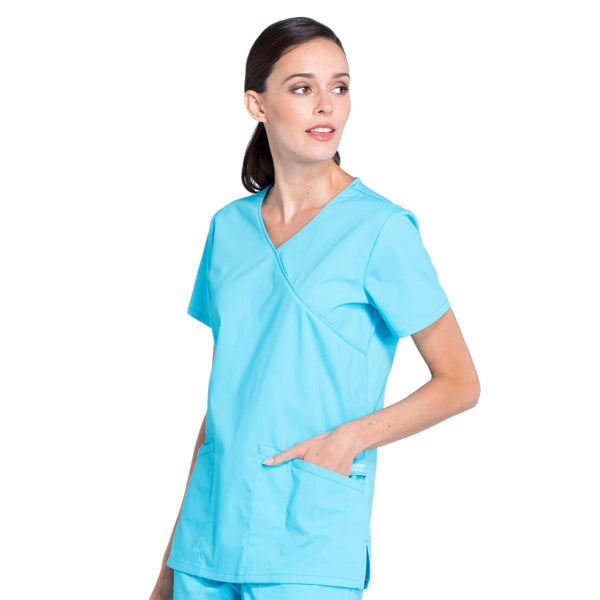 Cherokee Workwear Professionals WW655 Scrubs Top Women's Mock Wrap Turquoise 4XL