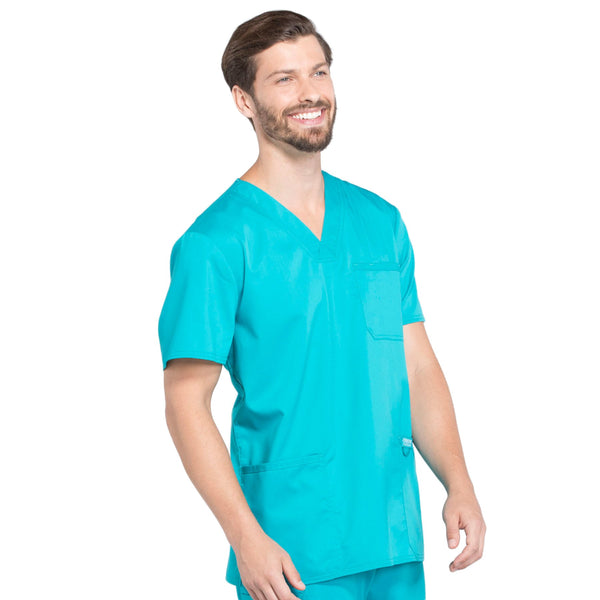 Cherokee Workwear Revolution WW670 Scrubs Top Men's V-Neck Teal Blue 5XL