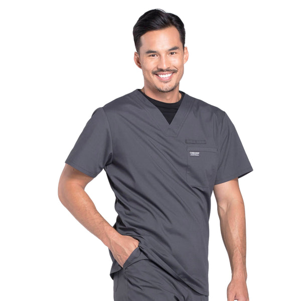 Cherokee Workwear Professionals WW675 Scrubs Top Men's V-Neck Pewter 5XL