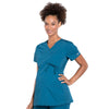 Cherokee Workwear Professionals WW685 Scrubs Top Maternity Mock Wrap Caribbean Blue L
