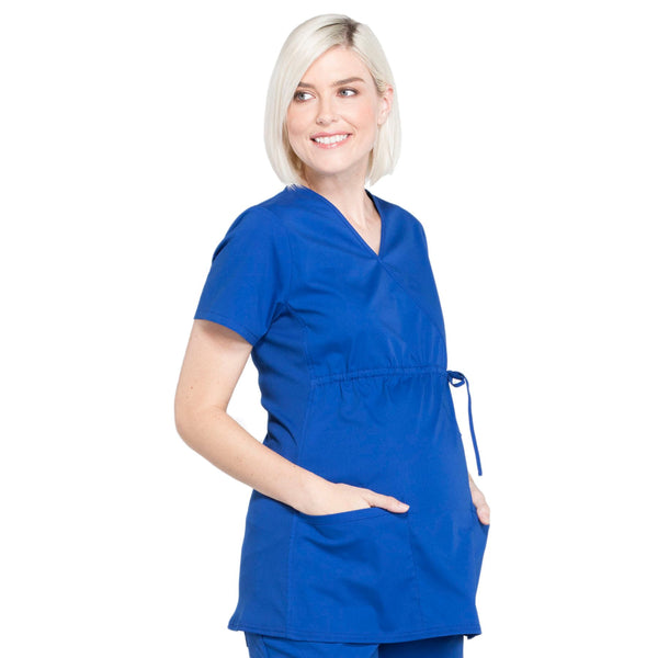 Cherokee Workwear Professionals WW685 Scrubs Top Maternity Mock Wrap Galaxy Blue M