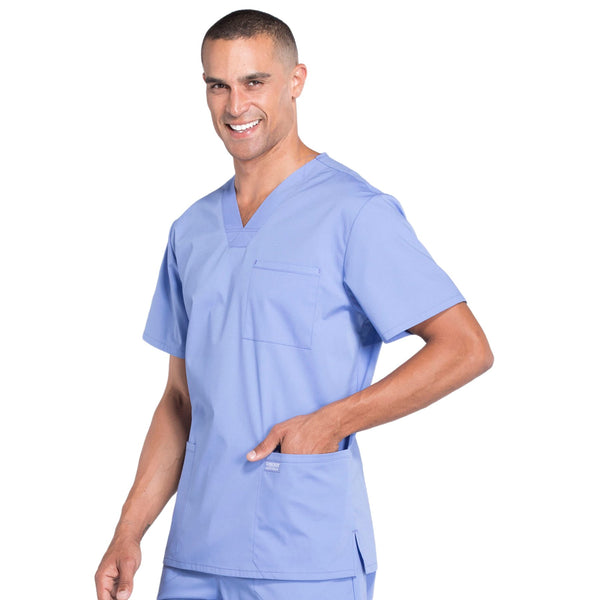 Cherokee Workwear Professionals WW695 Scrubs Top Men's V-Neck Ciel Blue 5XL