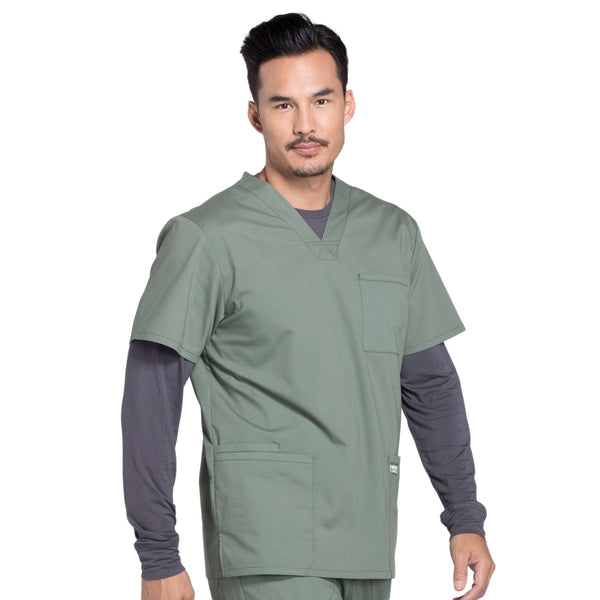 Cherokee Workwear Professionals WW695 Scrubs Top Men's V-Neck Olive 5XL