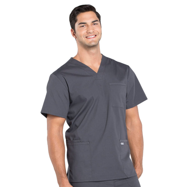 Cherokee Workwear Professionals WW695 Scrubs Top Men's V-Neck Pewter 5XL