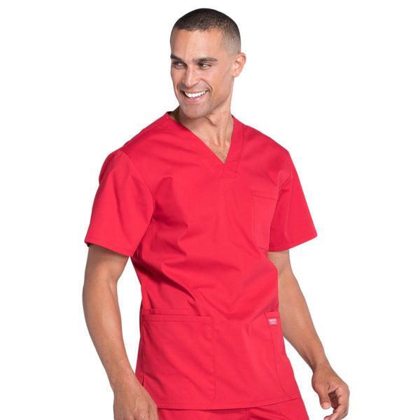 Cherokee Workwear Professionals WW695 Scrubs Top Men's V-Neck Red 5XL