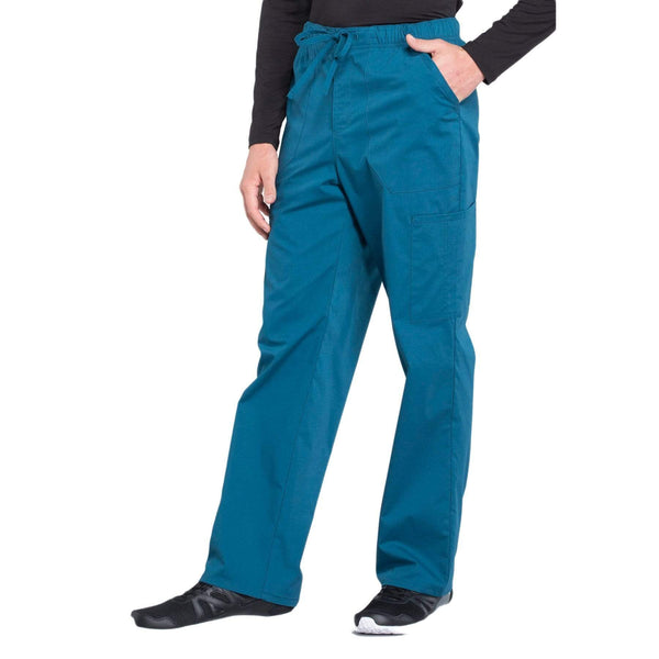 Cherokee Scrubs Pants Cherokee Workwear Professionals WW190 Scrubs Pants Men's Tapered Leg Drawstring Cargo Caribbean Blue