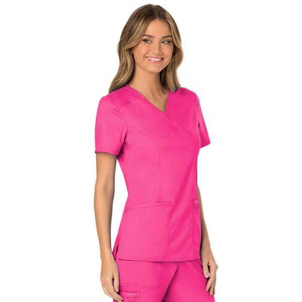 Cherokee Scrubs Top Cherokee Workwear Revolution WW610 Scrubs Top Women's Mock Wrap Electric Pink