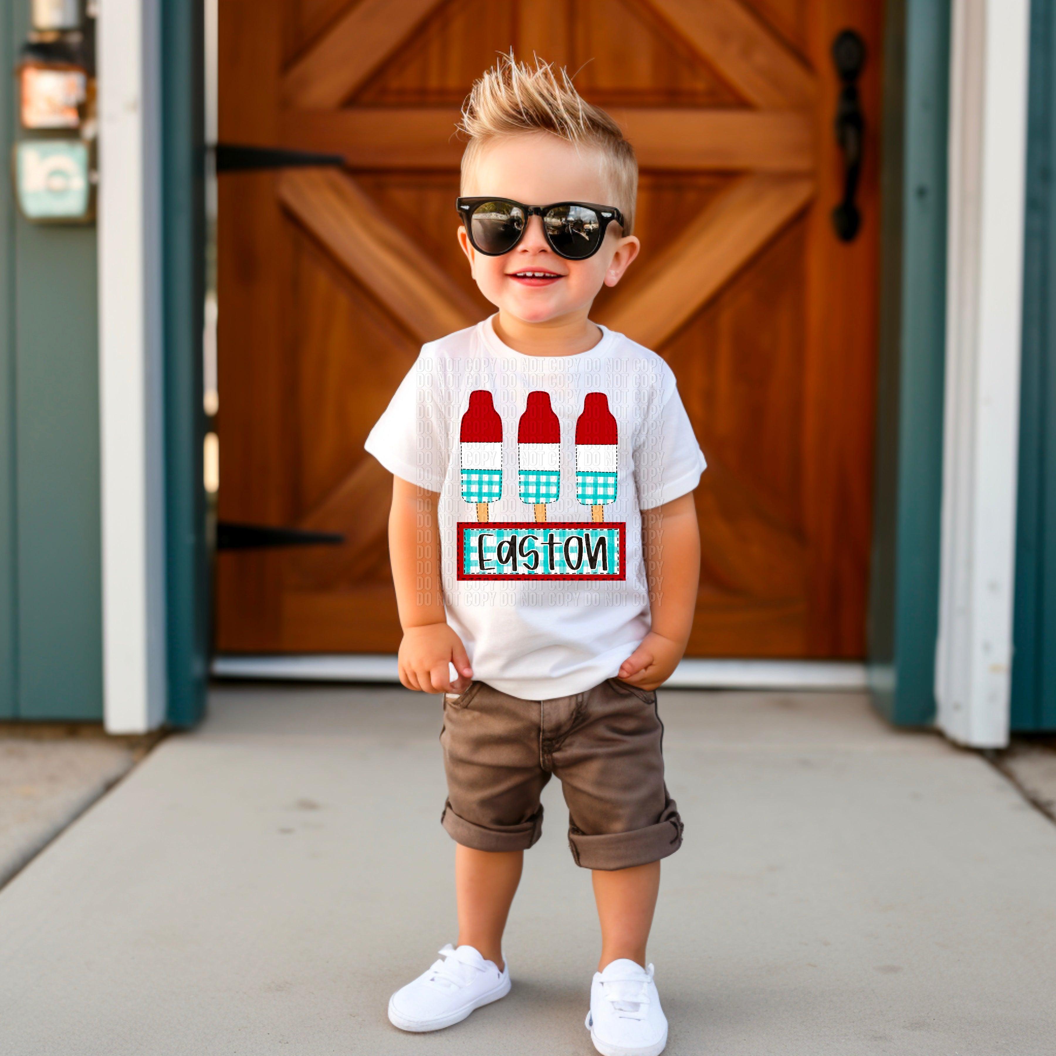 4th Of July Popsicles Boy With Name Plate Personalized DTF Transfer