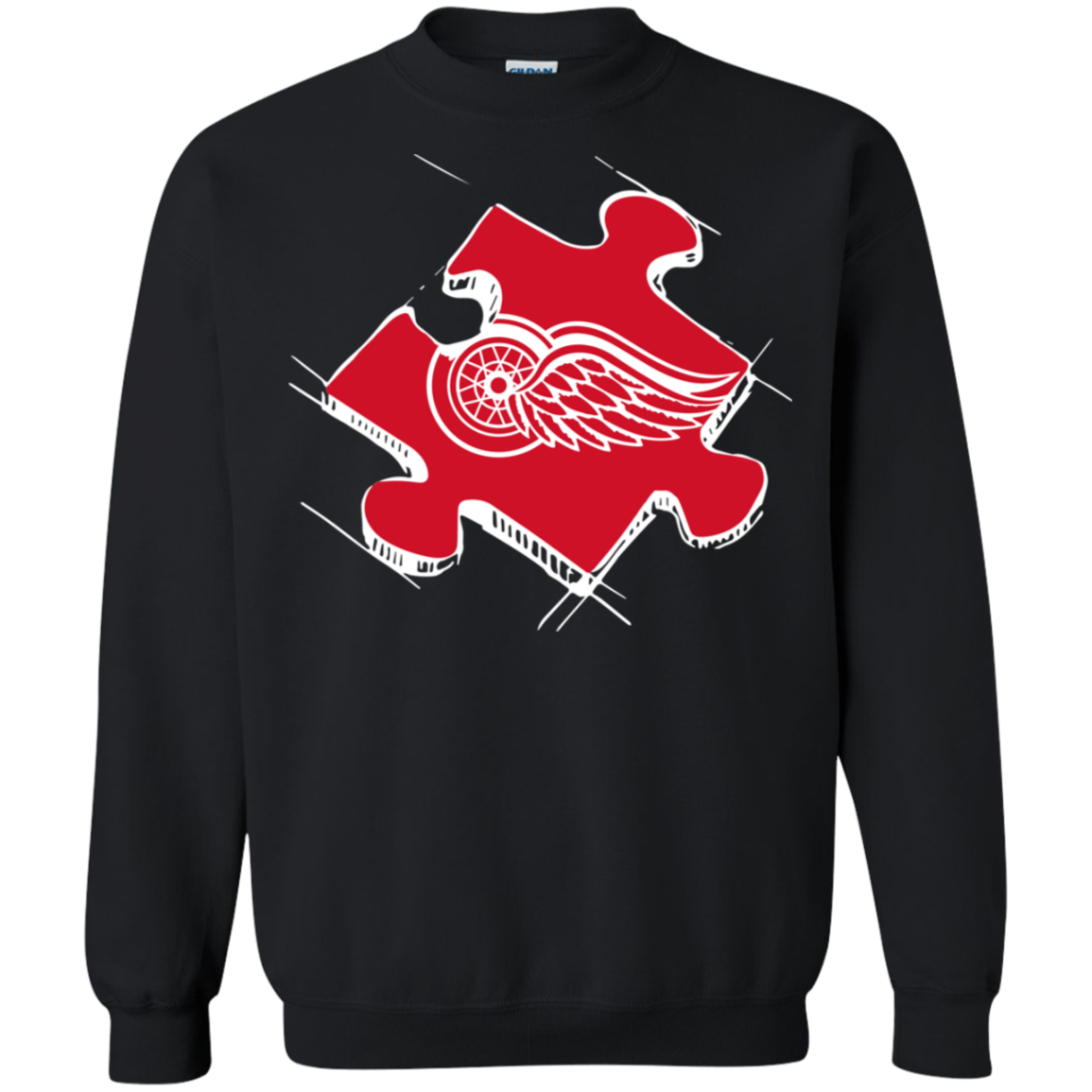 Detroit Red Wings Autism Puzzle G180 Crewneck Pullover 8 Oz.