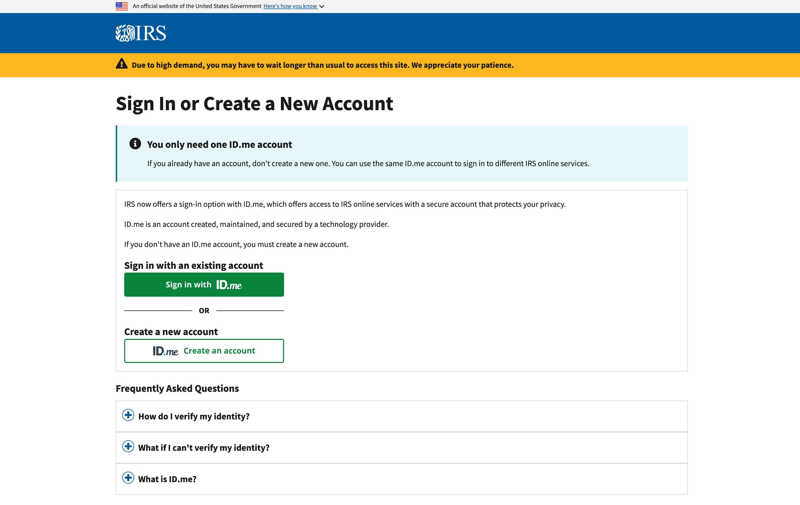 IRS ID.Me account website