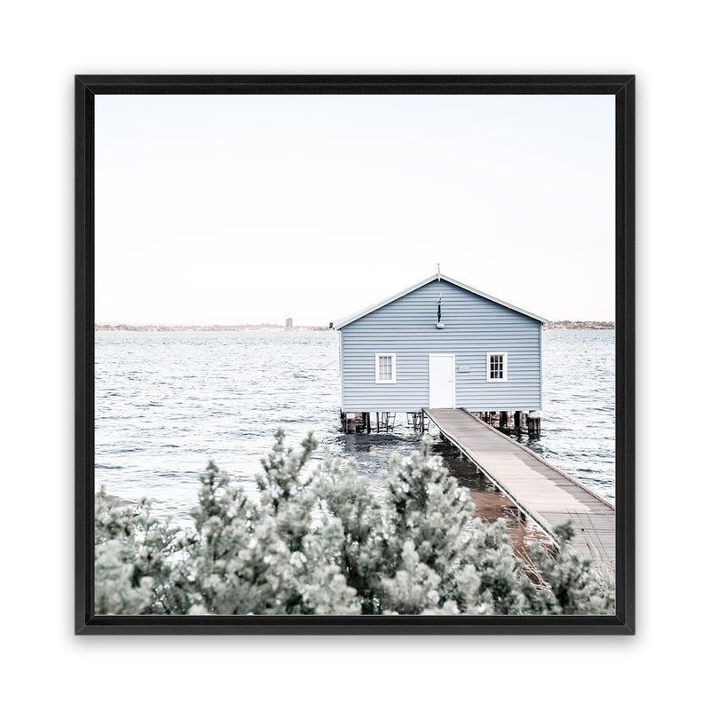 Blue Boat Shed (Square) Photo Canvas Art Print Wall Decor Artwork By The Print Emporium