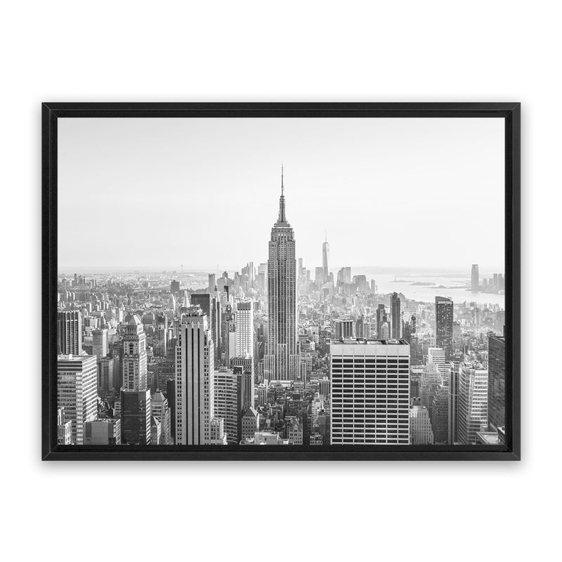 Shop NYC Skyline B&W Photo Canvas Art Print-Black, Grey, Landscape, Photography, Photography Canvas Prints, Scandinavian, View All, White-framed wall decor artwork