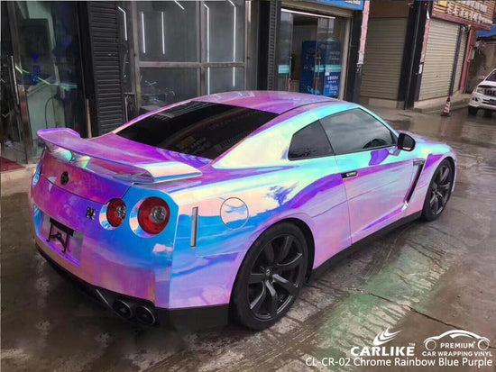 CARLIKE CL-CR-02 CHROME RAINBOW BLUE PURPLE VINYL COOL WRAP - CARLIKE WRAP