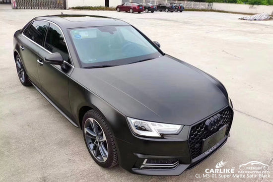 Car Audi A4 B9 wrapped in matte vinyl is standing on the parking