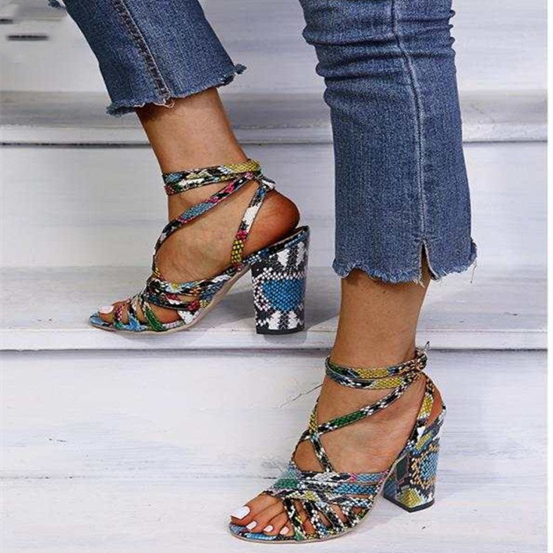 multicolor snake print heels