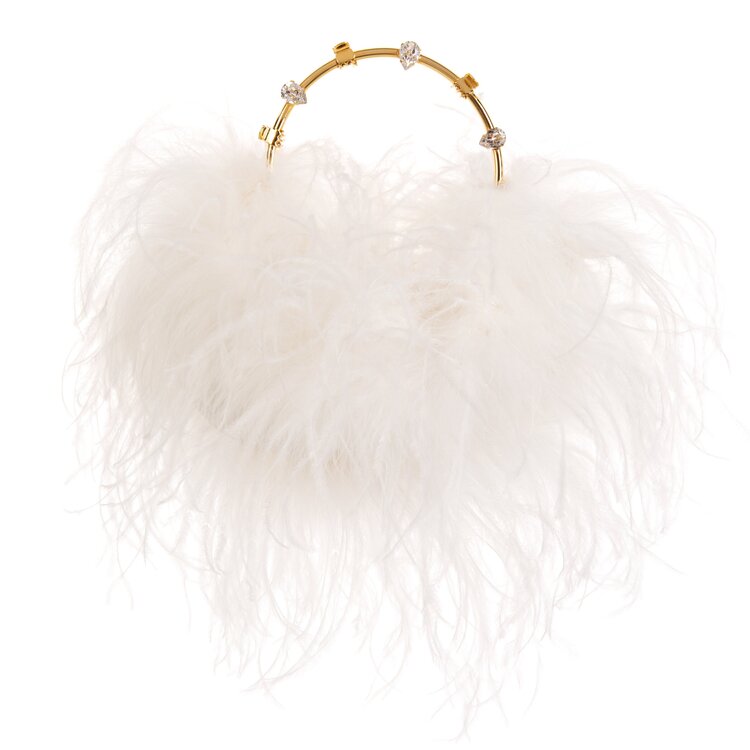 white feather clutch