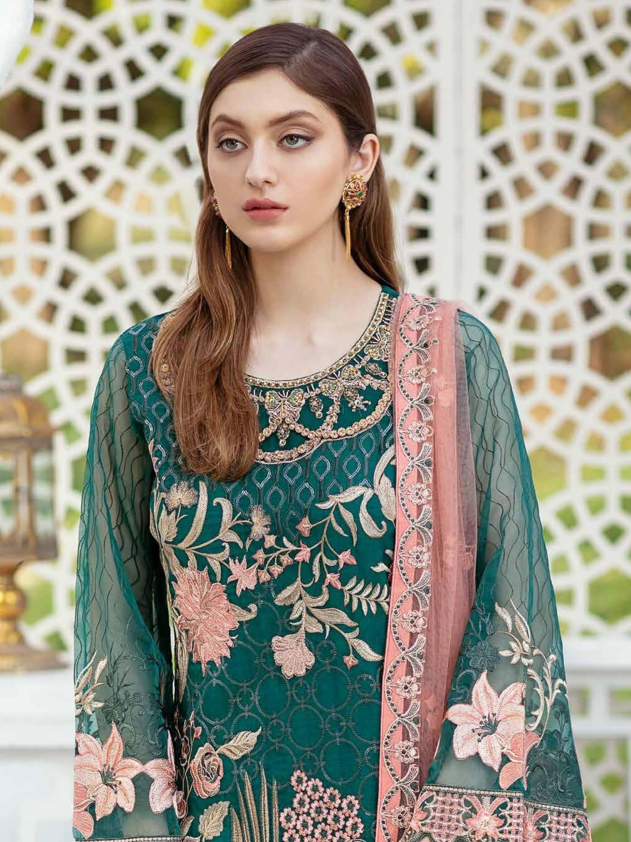 Ramsha Minhal Luxury Chiffon Unstitched 3Pc Embroidered Suit M-408