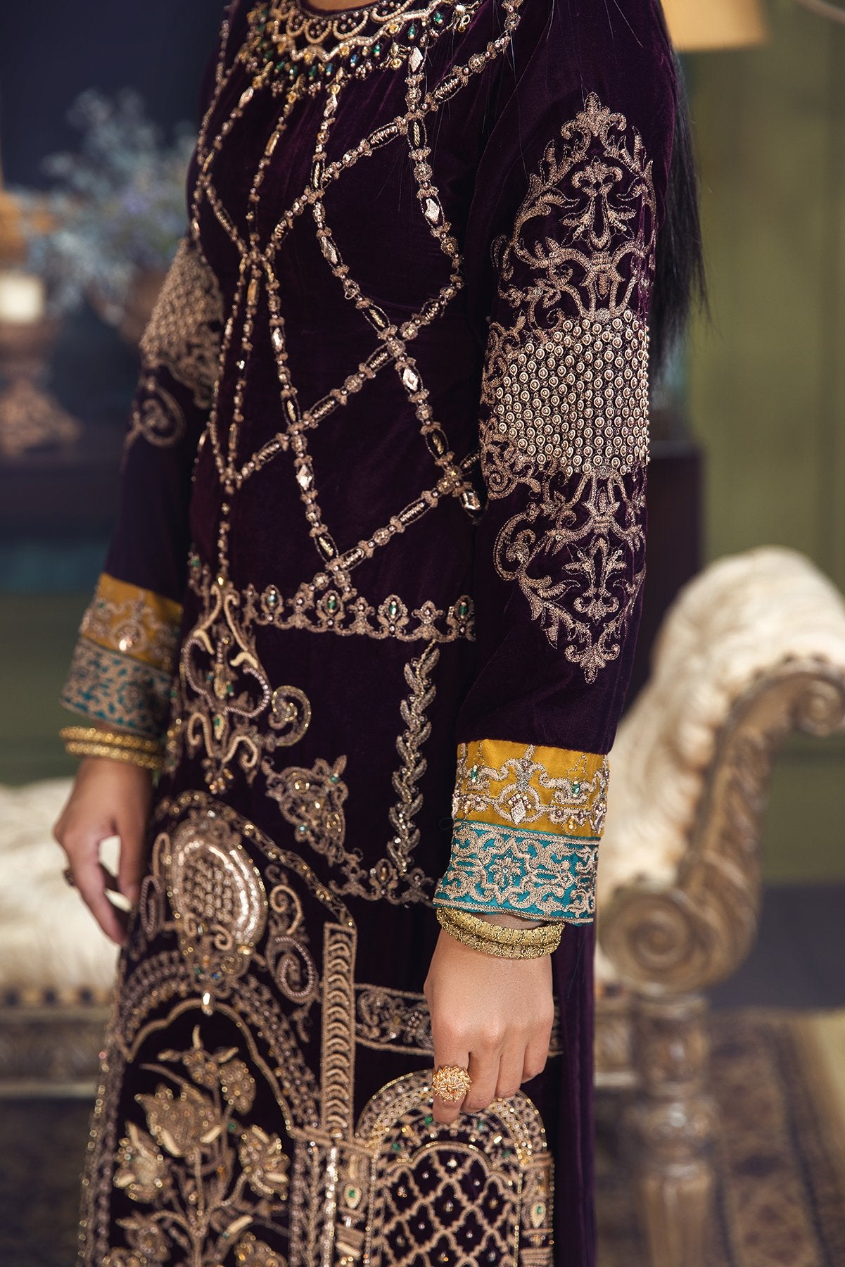 Hous of Nawab Makhmal Velvet Wedding Formals 3PC Suit 03-MEHROOBA