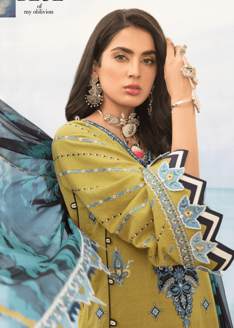 Noor By Saadia Asad Luxury Lawn 2021 Embroidered 3 Piece Suit D-7A