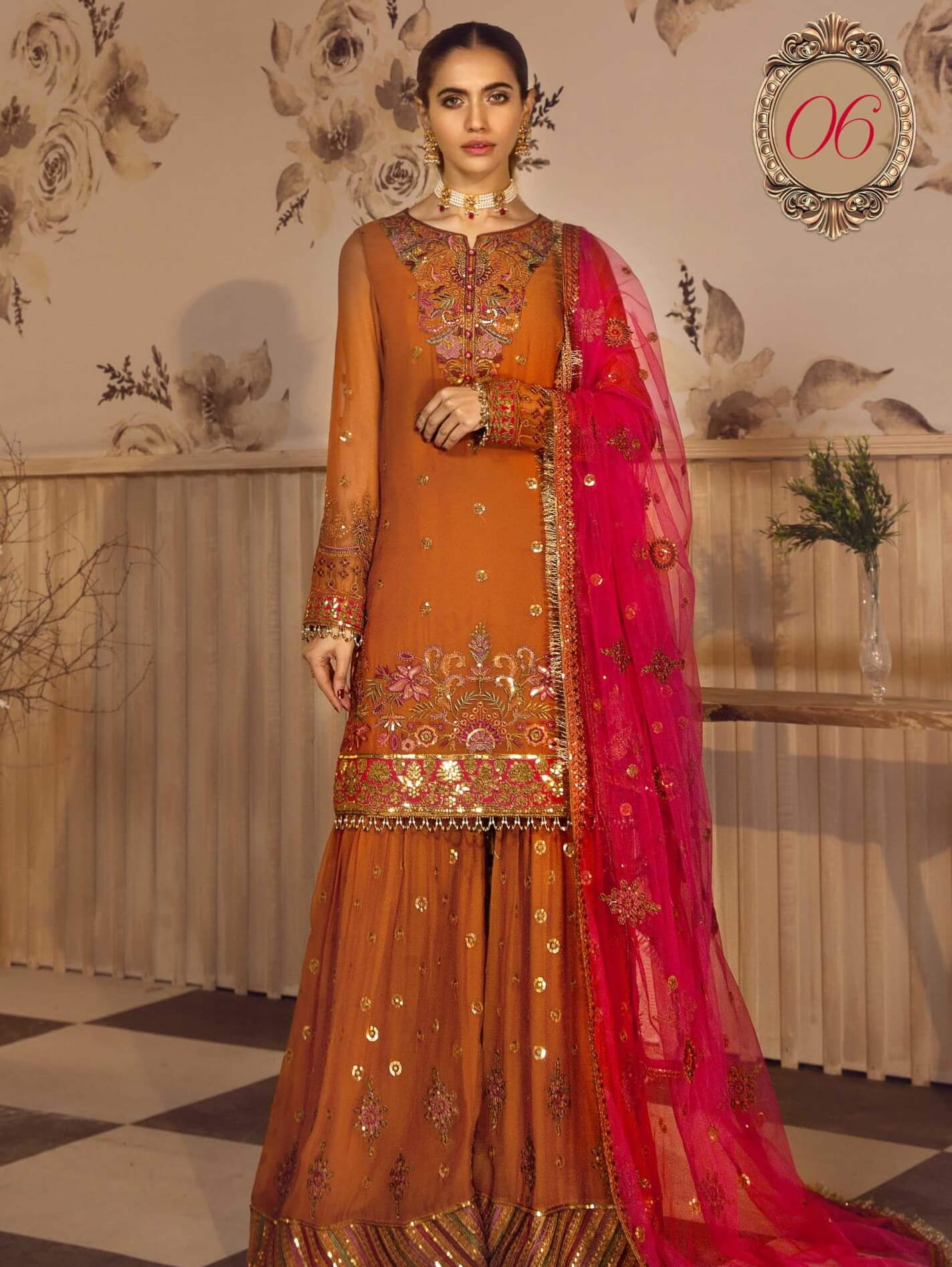 Noor E Rang By Zarif Luxury Unstitched Chiffon 3Pc Suit ZF-06 Bahaar - FaisalFabrics.pk