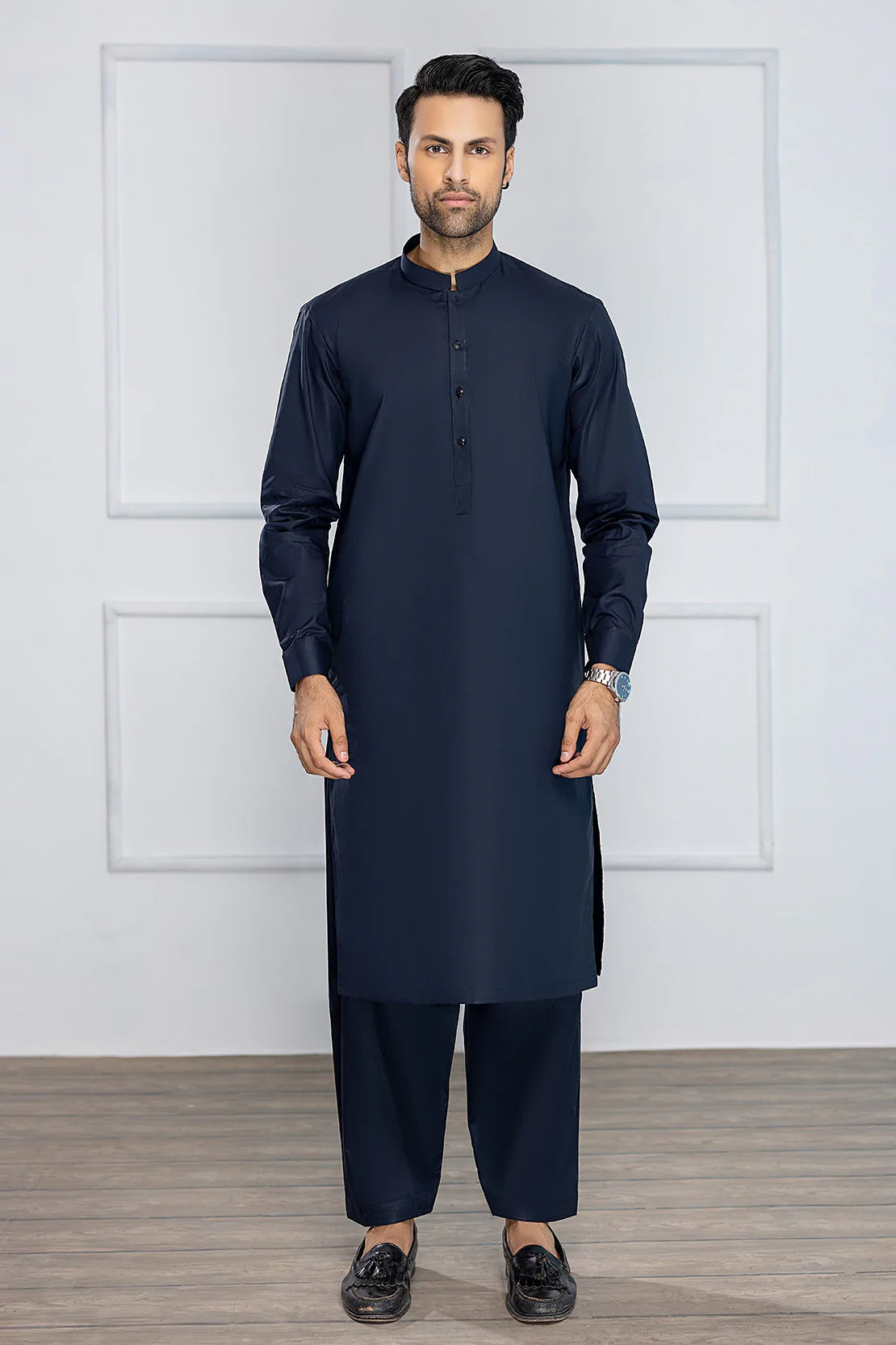 So Kamal Mens Unstitched Premium Cotton Suit PM-1519 Navy Blue