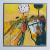 Framed abstract landscape painting in yellow