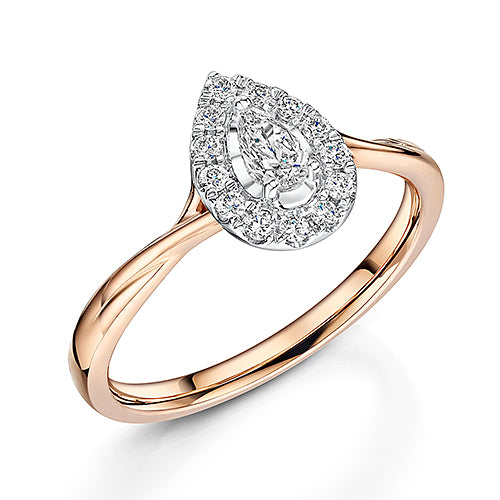 Pear Shaped Rose Gold Diamond Halo Style Ring 0.30cts