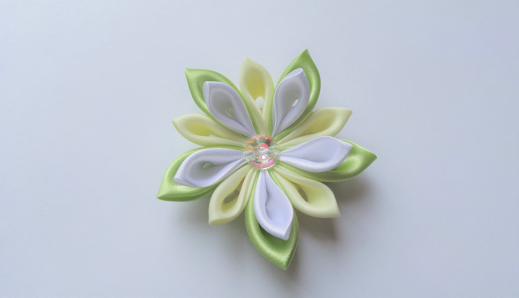 Mint Green White And Ivory Kanzashi Flower Hair Clip Or Pin Mykanzashi