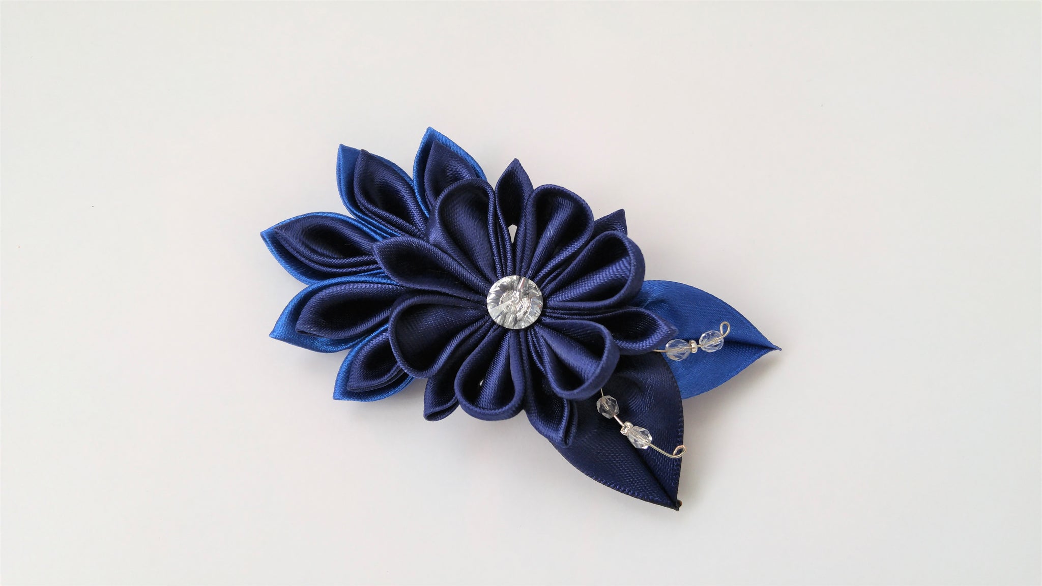 Dark Blue Flower Kanzashi Hair Clip Or Brooch Mykanzashi
