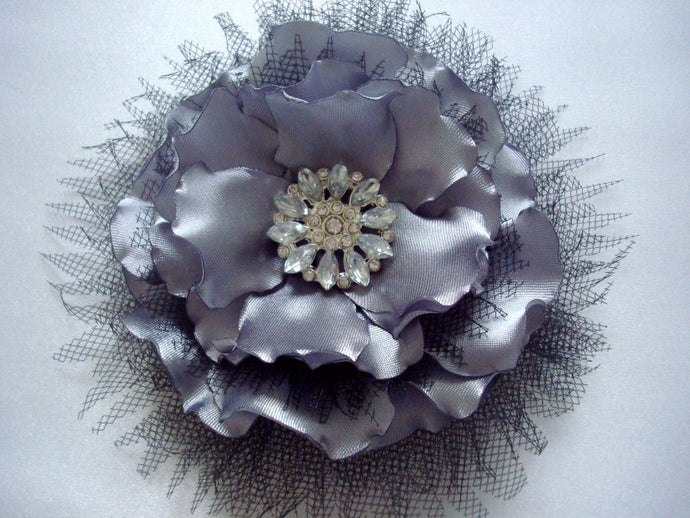 grey flower hair clip