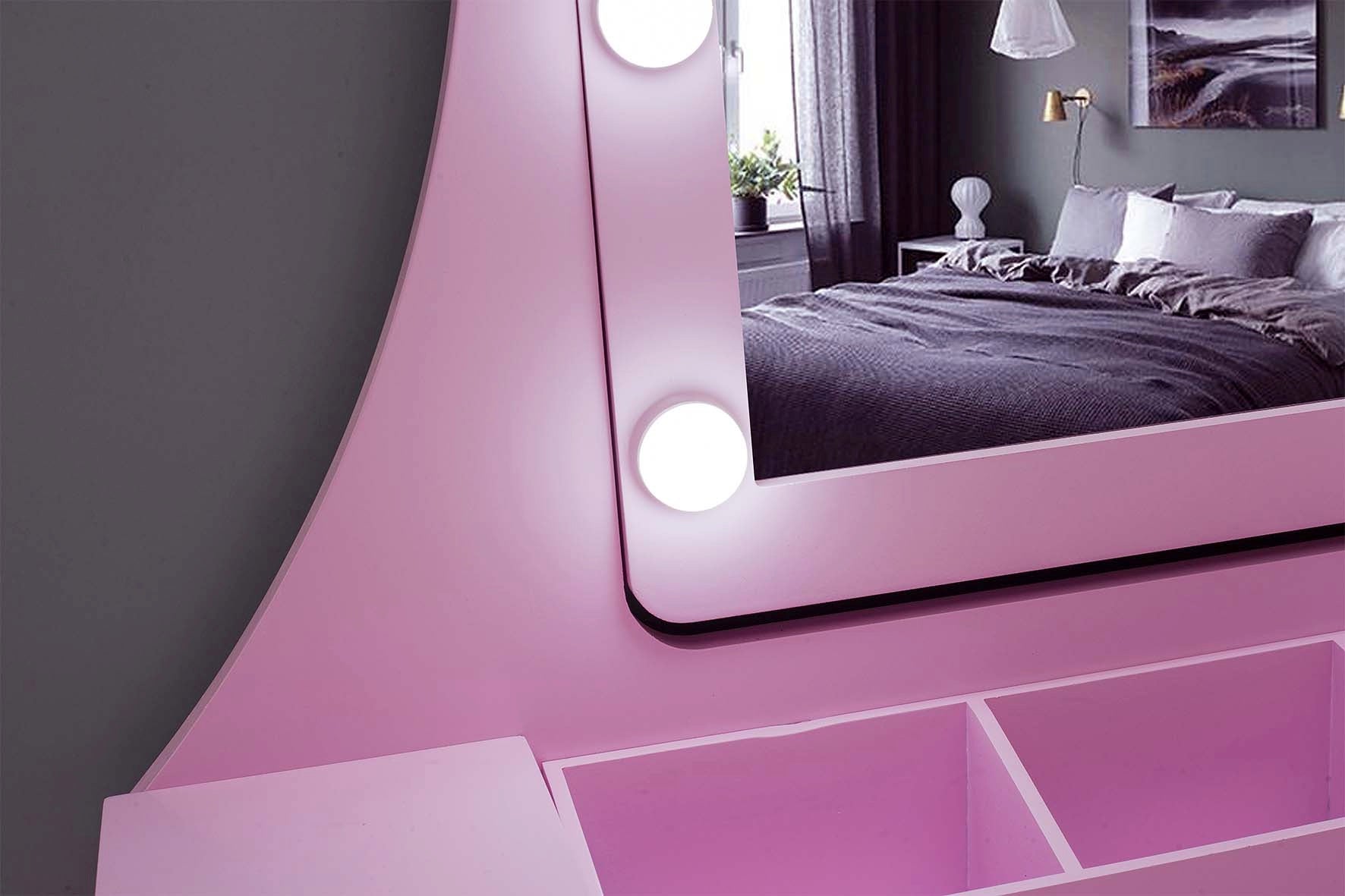 Pink Dressing Table LED lights Vanity Table With Mirror Stool Bedroom