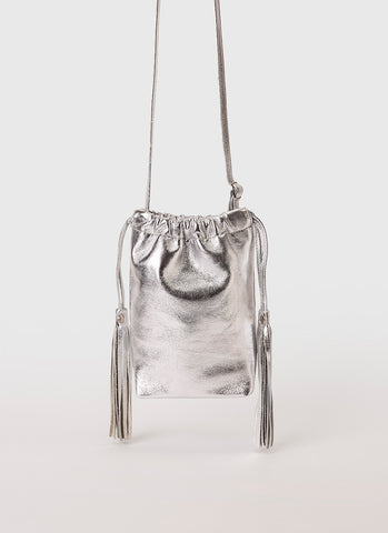 Bolso Mónica piel metalizada plata