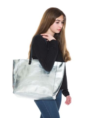 Bolso shopper de piel plateada 