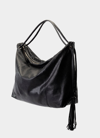 bolso de piel perforada negro con cremallera