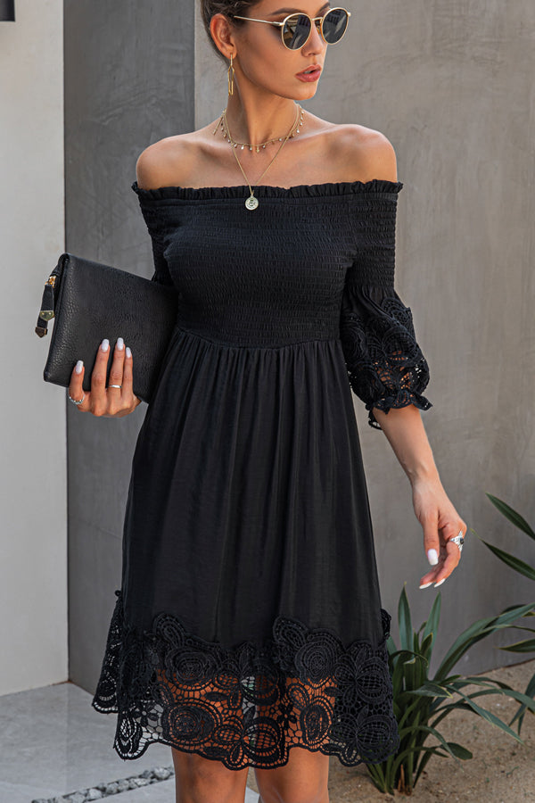 Off The Shoulder Lace Design Mini Dress