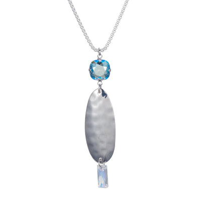 Oval Textured Necklace - Blue / Silver