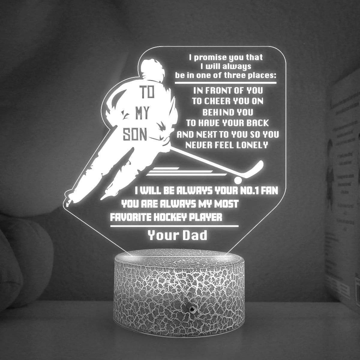 Illuminating 3D LED light engraved with a special message for a son from his dad